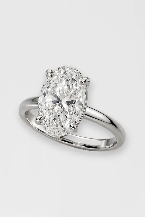 Oval diamond solitaire ring in platinum