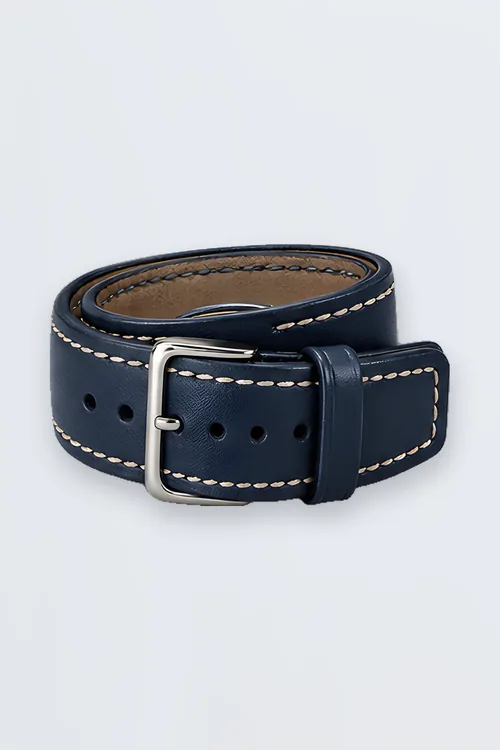 Navy calfskin watch strap with contrast cream stitching